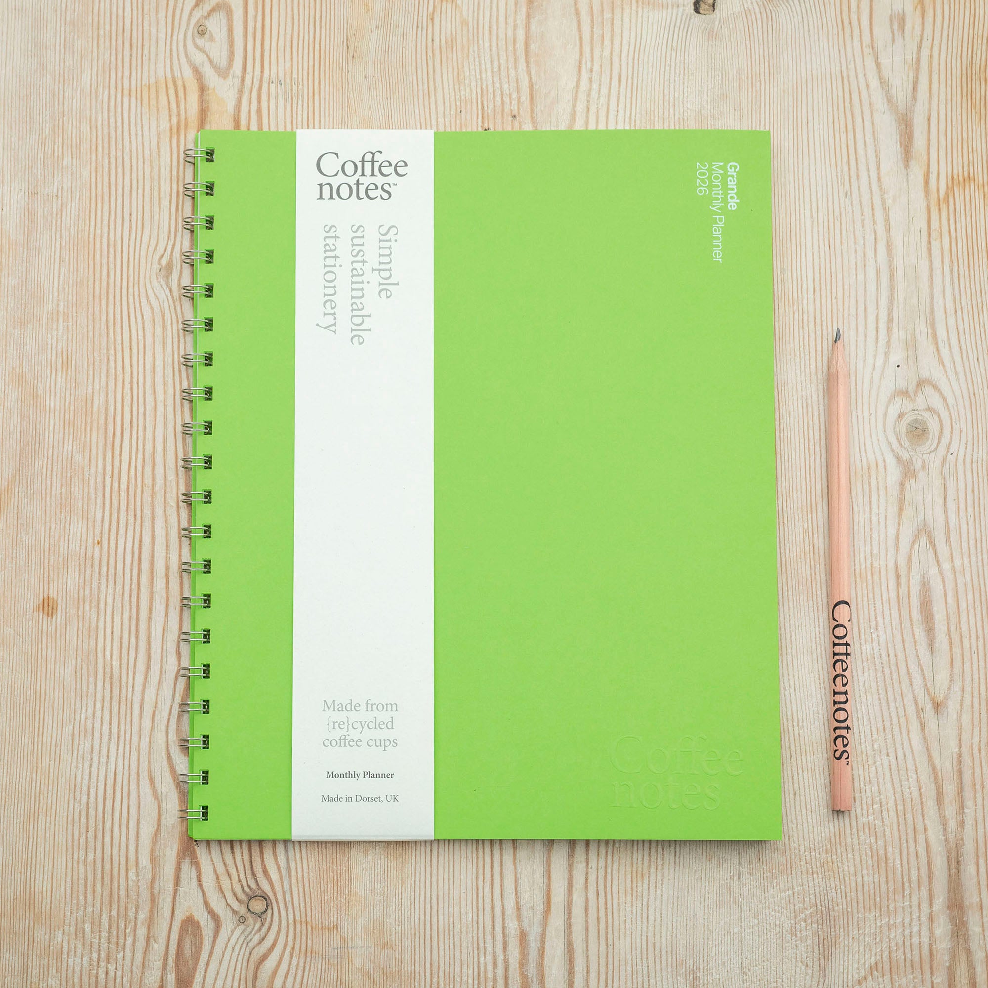 Lime Green Monthly Planner 2026 | Sustainable Stationery | Coffeenotes